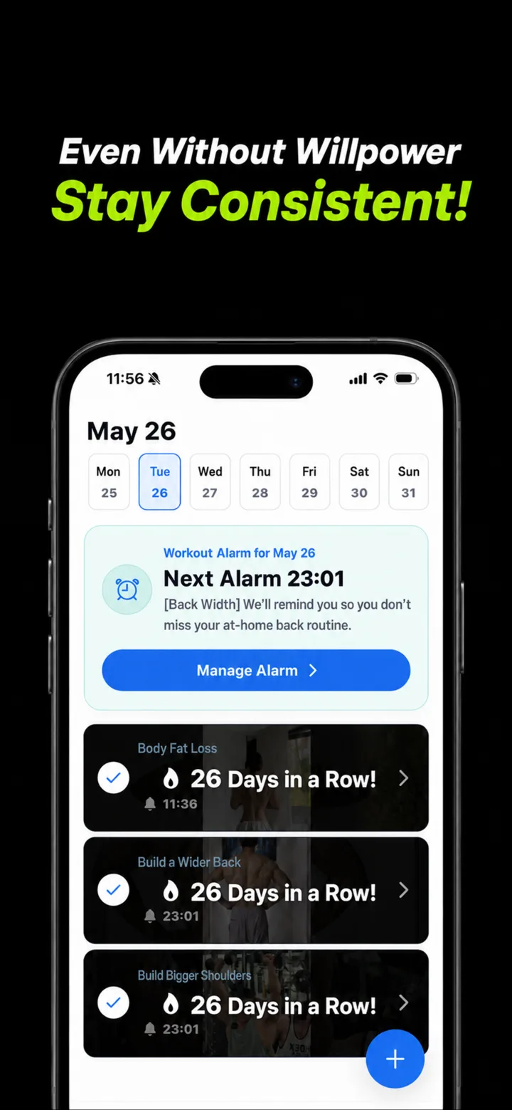English Mustfit graphic showing routine reminders and streak tracking