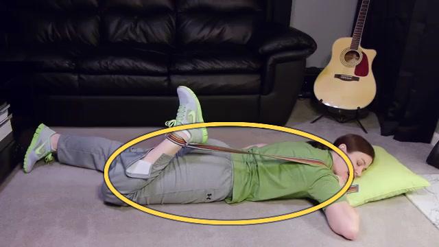 Prone quad stretch with strap exercise frame highlight