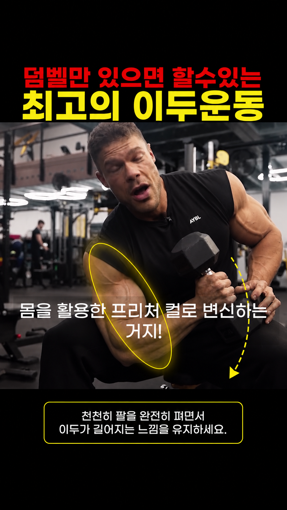 앉아서 하는 변형 컨센트레이션 컬 하강 시 스트레치 (eccentric) 풀림